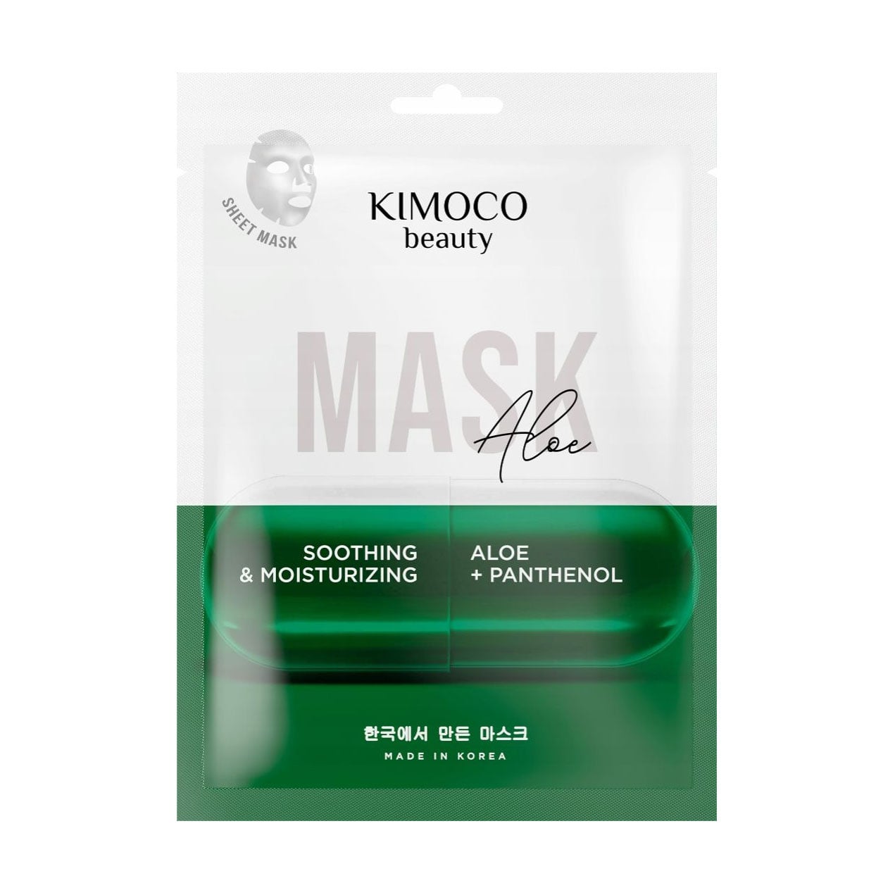 

Заспокійлива зволожувальна тканинна маска для обличчя Kimoco Beauty Soothing & Moisturizing Mask з алое та пaнтeнoлoм, 23 мл
