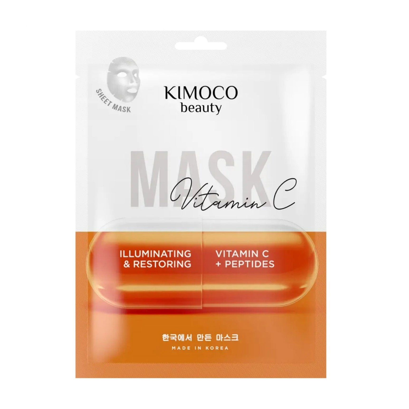 

Освітлювальна відновлювальна тканинна маска для обличчя Kimoco Beauty Illuminating & Restoring Mask з вітаміном С та пептидами, 23 мл