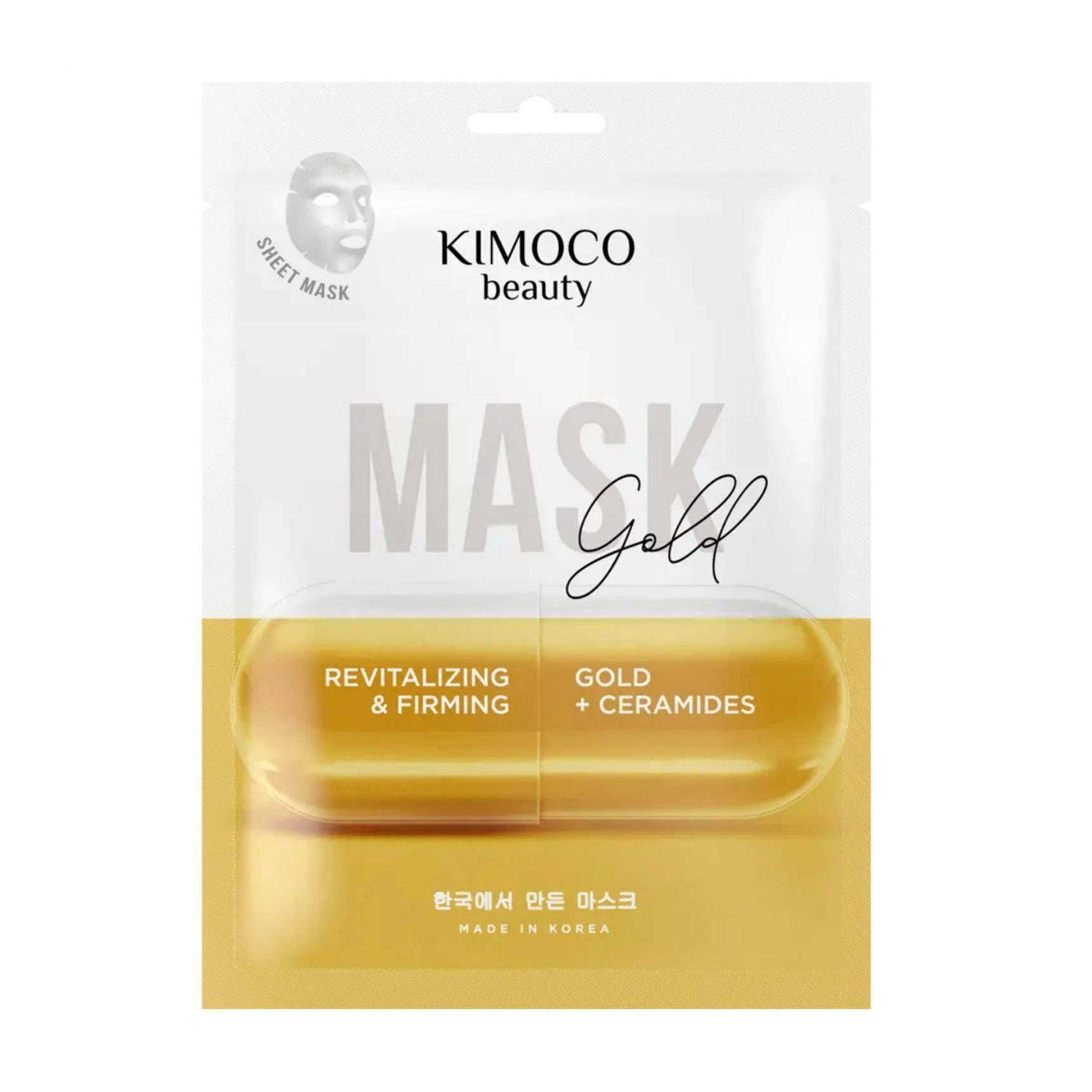 

Відновлювальна зміцнювальна тканинна маска для обличчя Kimoco Beauty Revitalizing & Firming Mask з золотом та церамідами, 23 мл