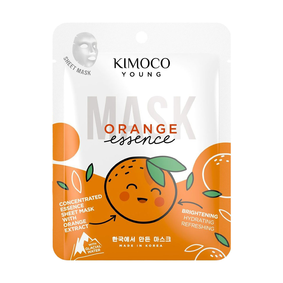

Освітлювальна зволожувальна тканинна маска для обличчя Kimoco Young Concentrated Essence Sheet Mask, Orange, 25 мл