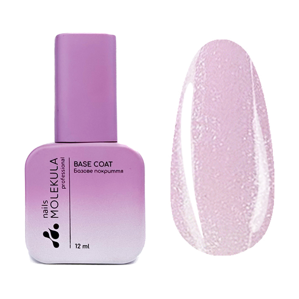 

Камуфлювальна база для гель-лаку Nails Molekula Professional Base Coat з шиммером, Royal Pink, 12 мл