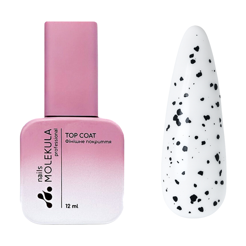 

Фінішне покриття для гель-лаку Nails Molekula Professional Ellipsis No Sticky Top Coat з чорною крихтою, без липкого шару, 12 мл