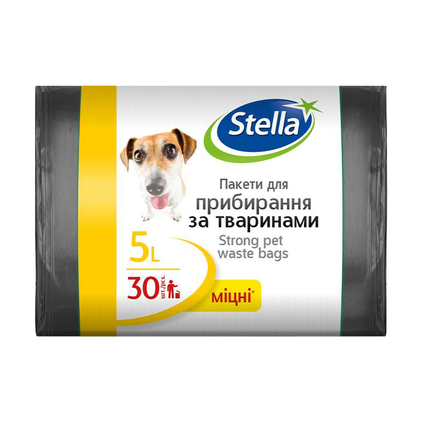 

Пакети для прибирання за тваринами Stella міцні, чорні, 5 л, 30 шт
