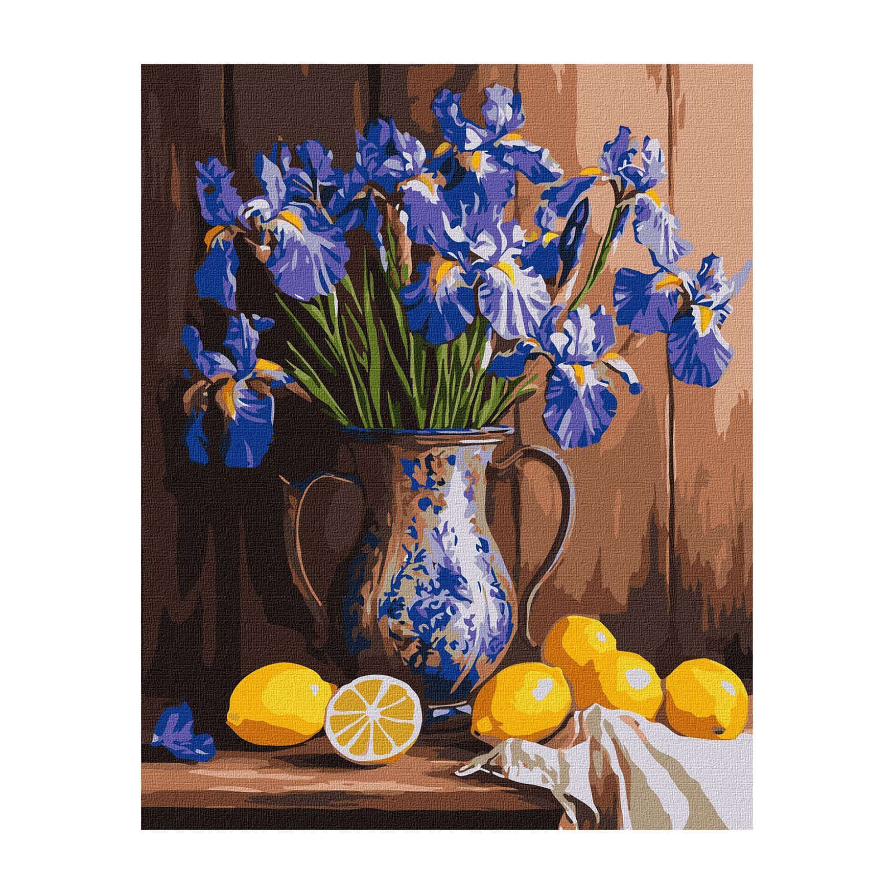 

Уцінка! Картина за номерами Ideyka Іриси у вазі та лимони, 40*50 см (KHO3319)