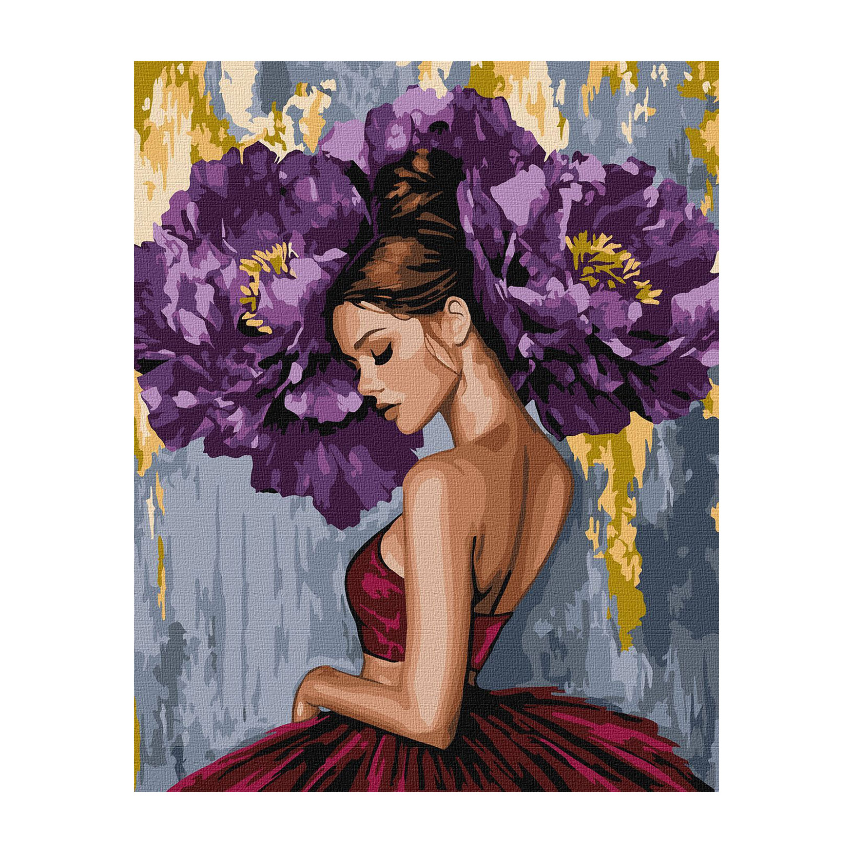 

Картина за номерами Ideyka Балерина з пурпурними півоніями, з фарбами металік, 40*50 см (KHO8658)