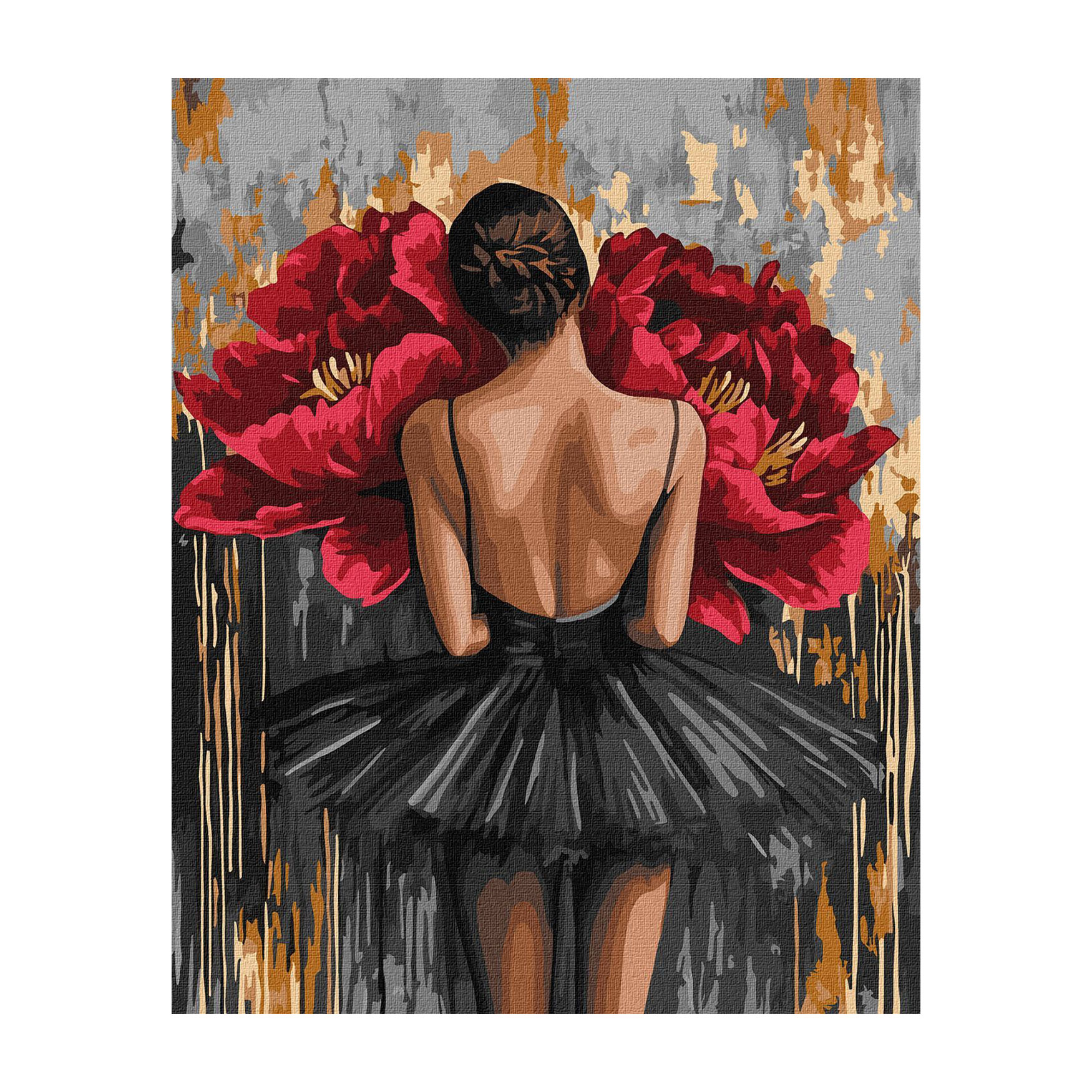 

Картина за номерами Ideyka Балерина з червоними півоніями, з фарбами металік, 40*50 см (KHO8664)