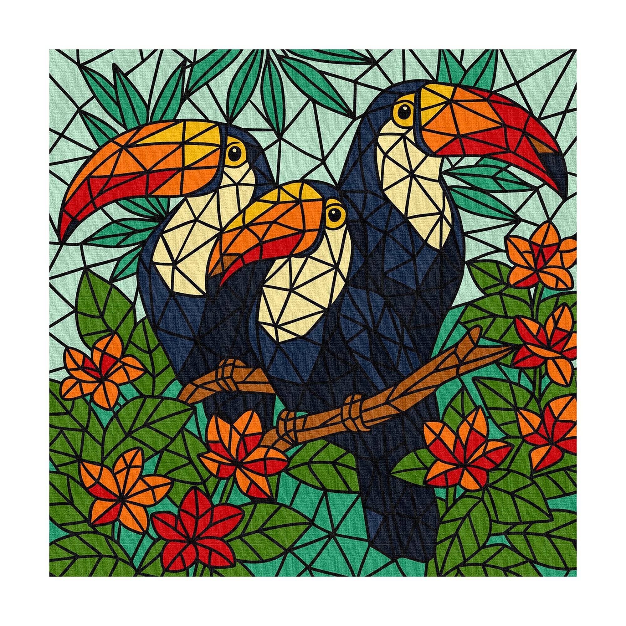 

Картина за номерами Ideyka Вітраж. Тріо туканів, 30*30 см (KHO5169)