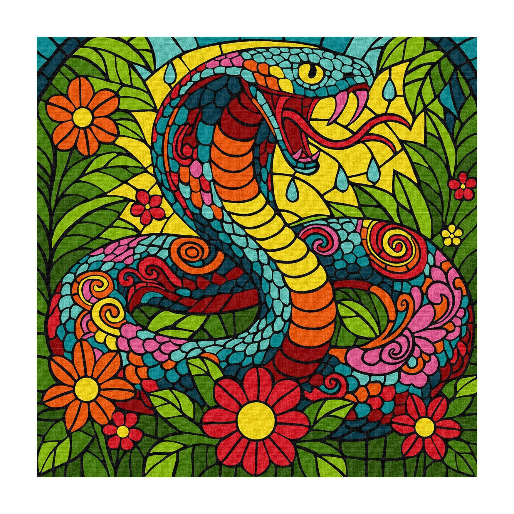 

Картина за номерами Ideyka Вітраж. Тропічна кобра, 30*30 см (KHO5170)