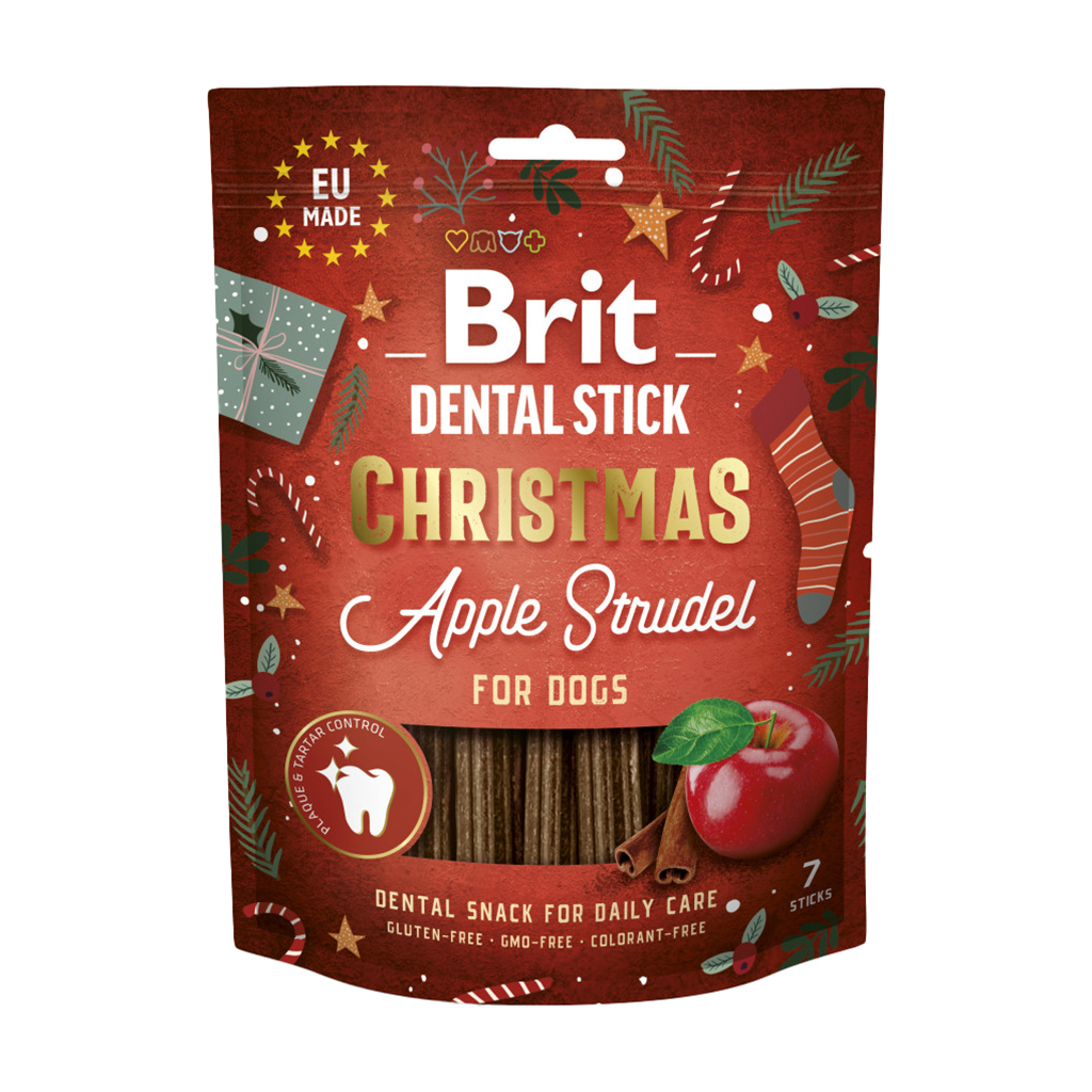 

Ласощі для собак Brit Dental Stick Різдвяний яблучний штрудель, 7 шт