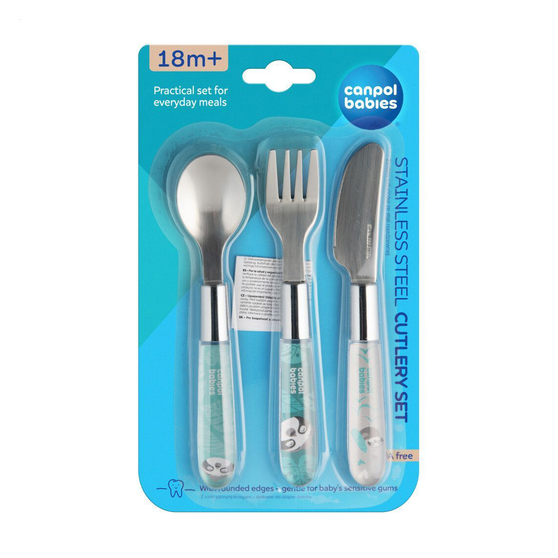 

Дитячий набір столових приборів Canpol Babies Exotic Animals, синій, від 18 місяців (виделка + ложка + ніж) (9/477_blu2)