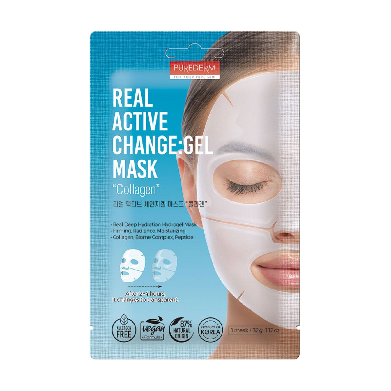 

Гелева маска для обличчя Purederm Real Active Change Gel Mask Colagen, 32 г