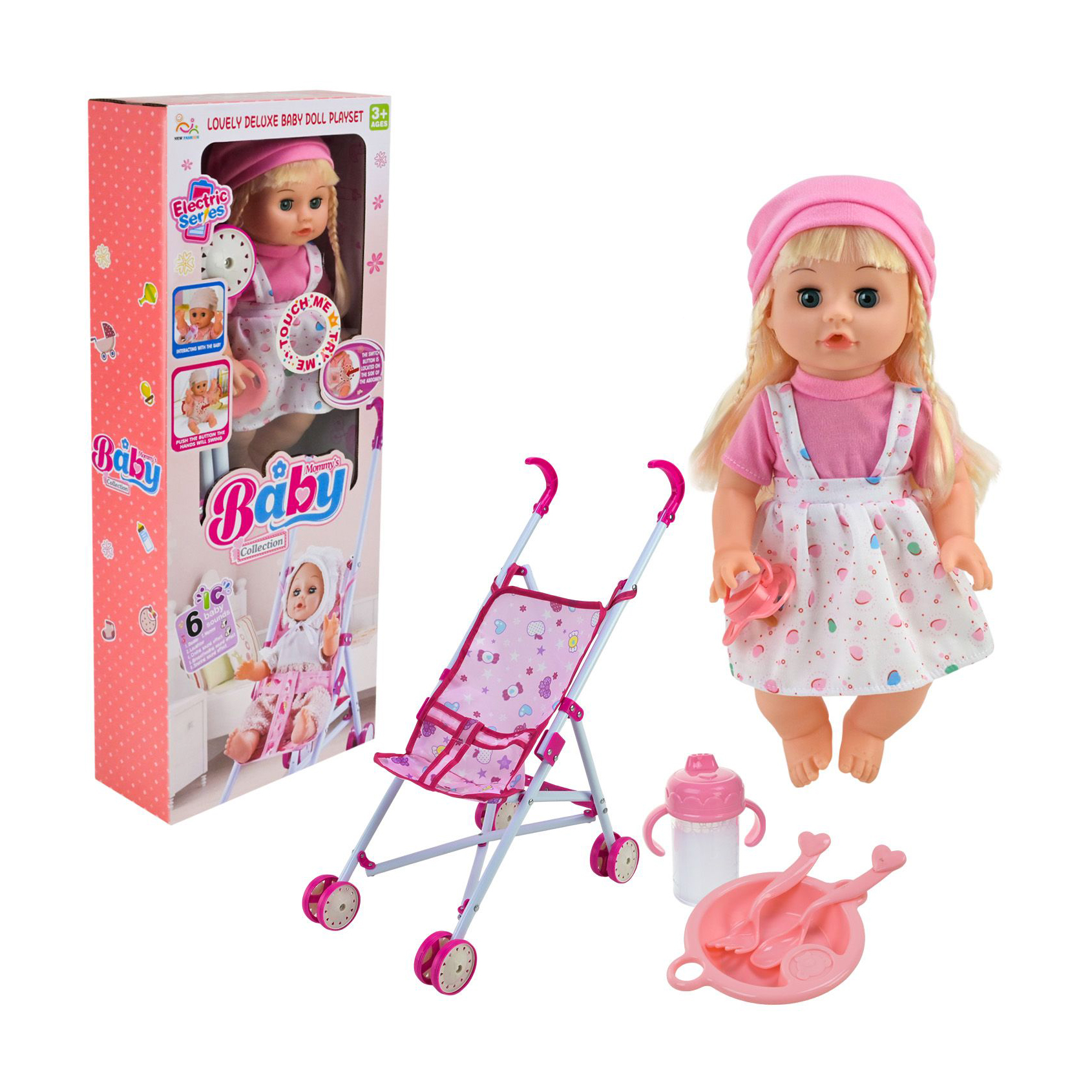 

Ігровий набір Shantou Jinxing Лялька з візочком та аксесуарами, від 3 років (151B)