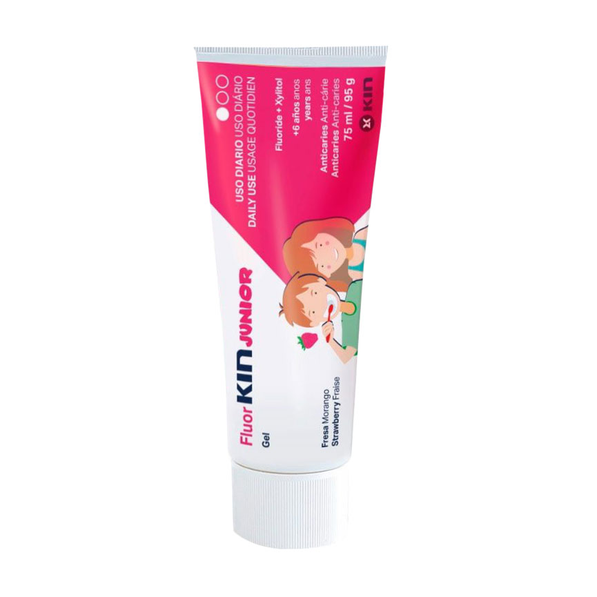 

Дитячий гель для зубів Kin Fluor Junior Anticaries Gel, від 6 років, зі смаком полуниці, 75 мл