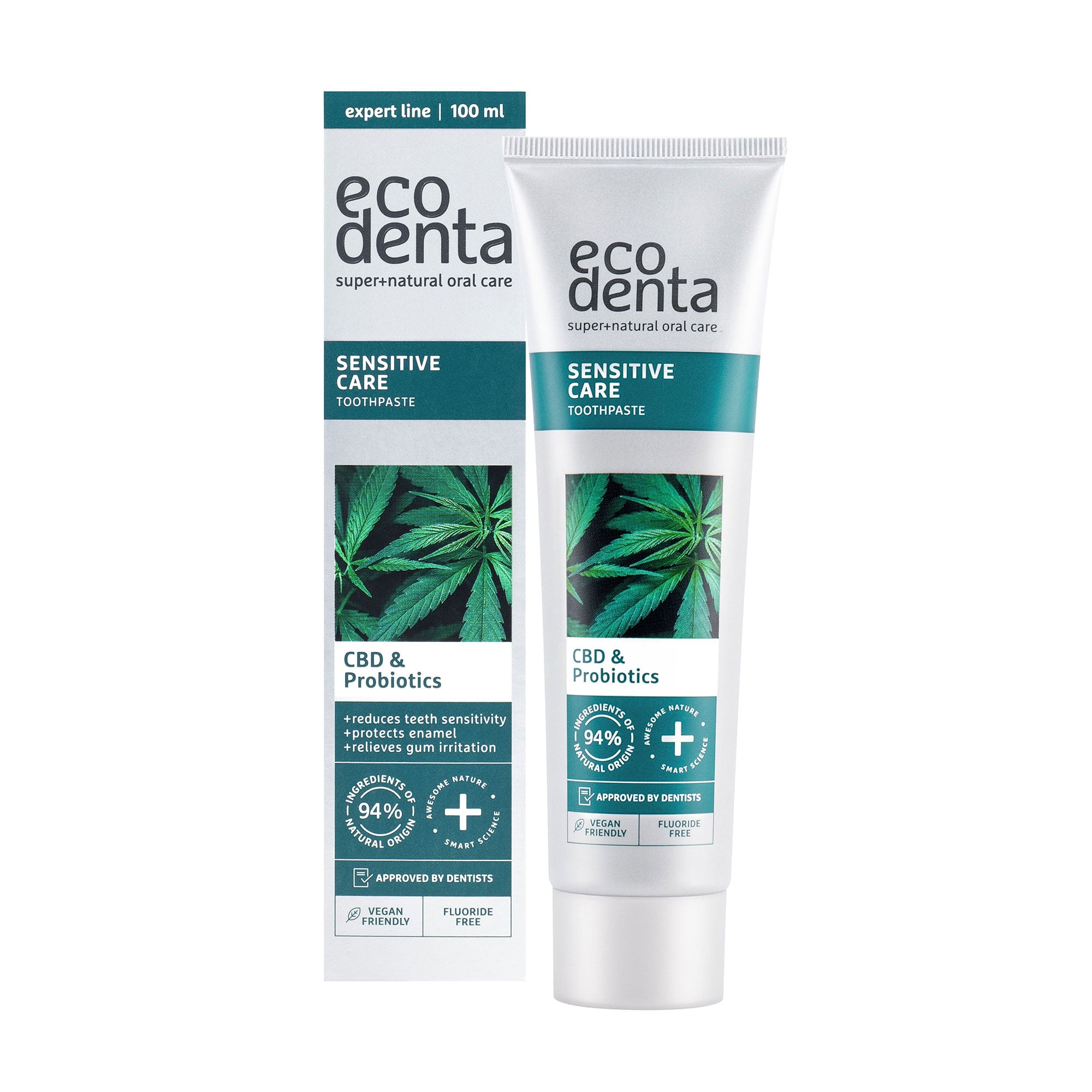 

Зубна паста Ecodenta Sensitive Care CBD & Probiotics Toothpaste з CBD та пробіотиками, 100 мл