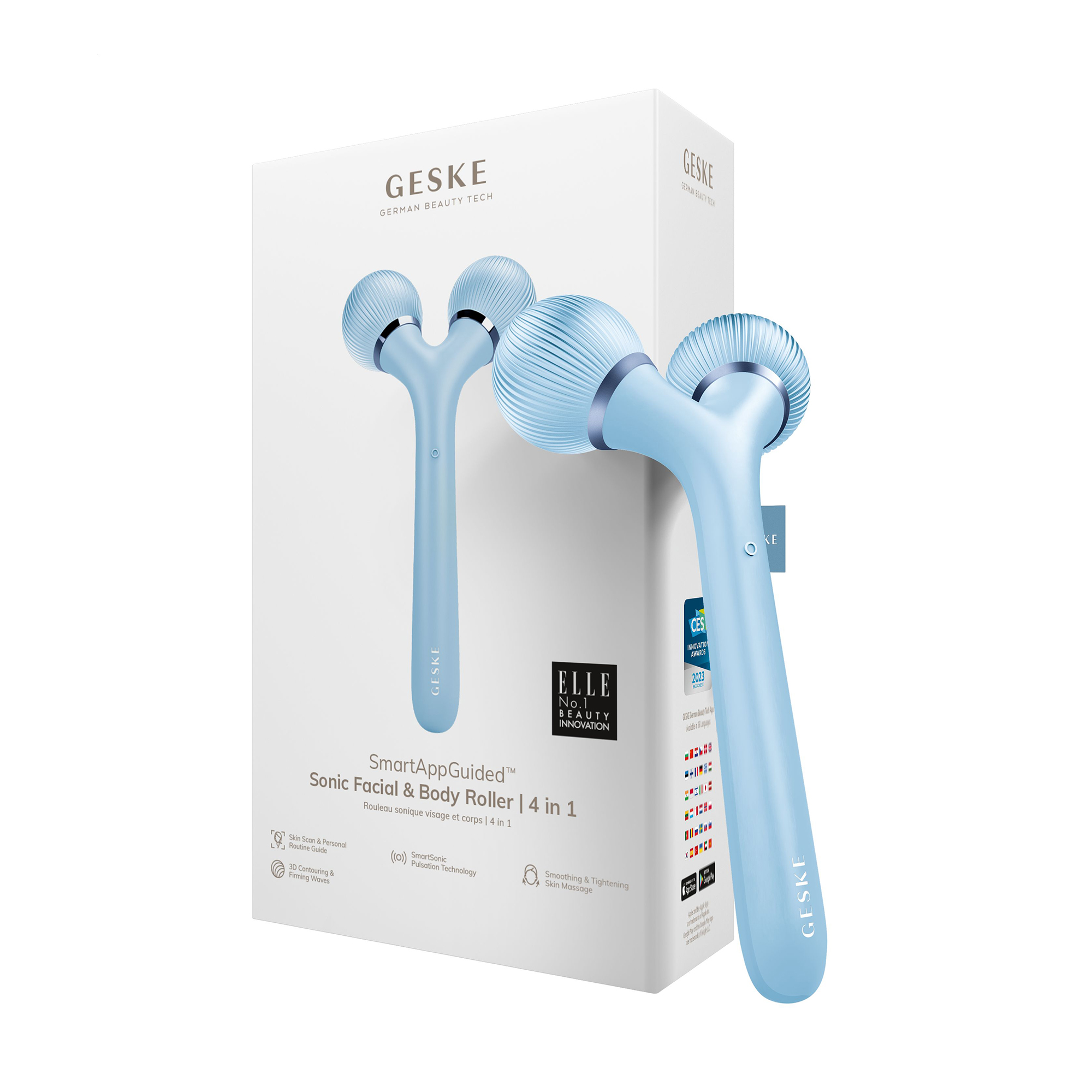 

Електронний звуковий ролик для обличчя та тіла Geske Sonic Facial & Body Roller 4 в 1, блакитний