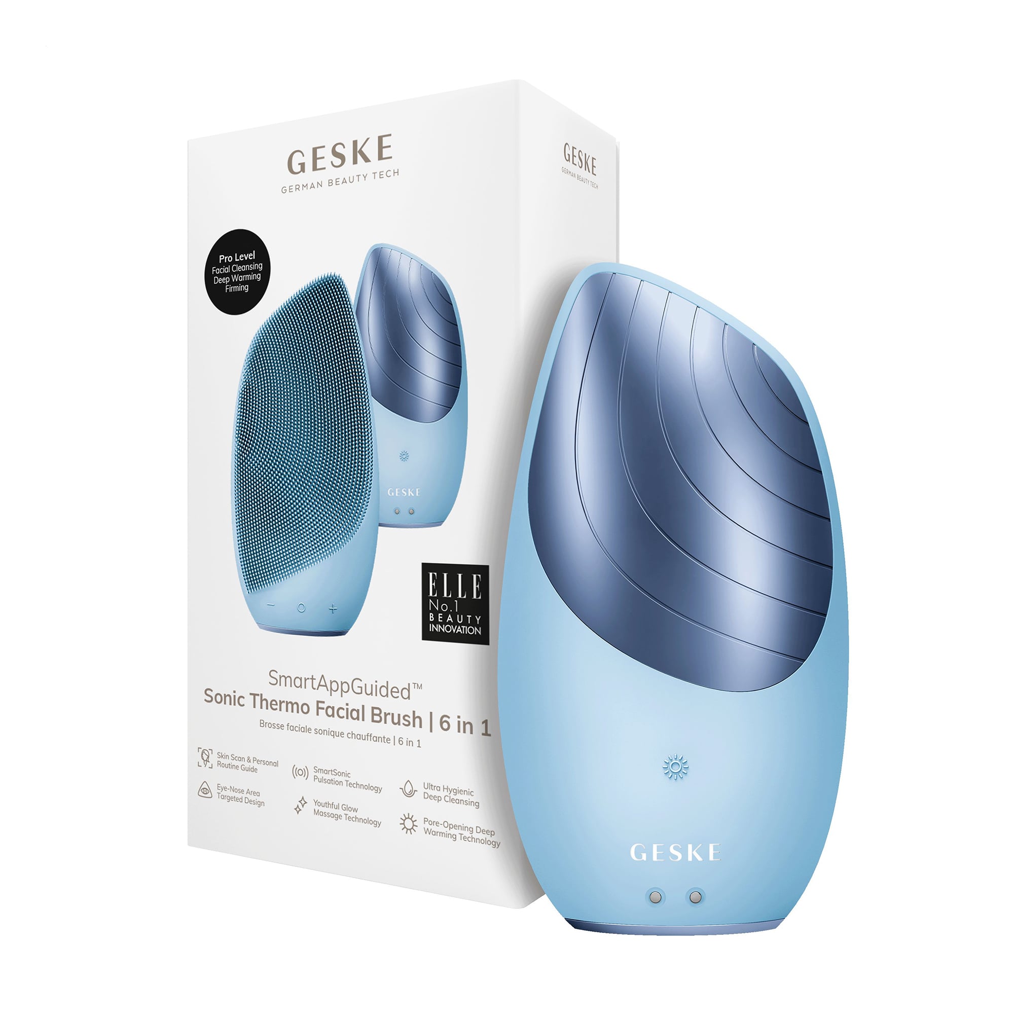 

Електронна звукова термощітка для обличчя Geske Sonic Thermo Facial Brush 6 в 1, блакитна