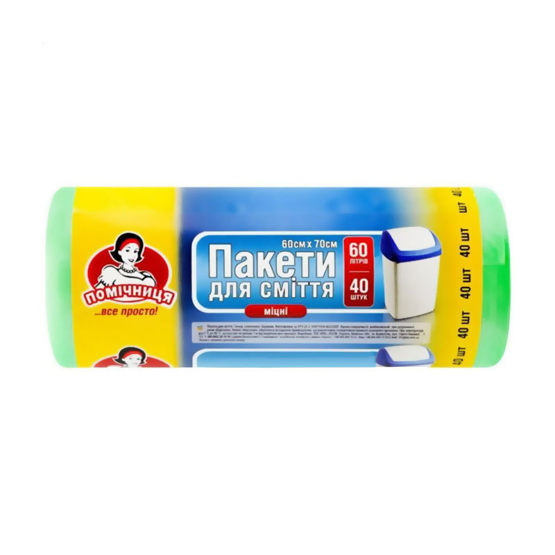 

Пакети для сміття Помічниця, зелені, 60 л, 40 шт