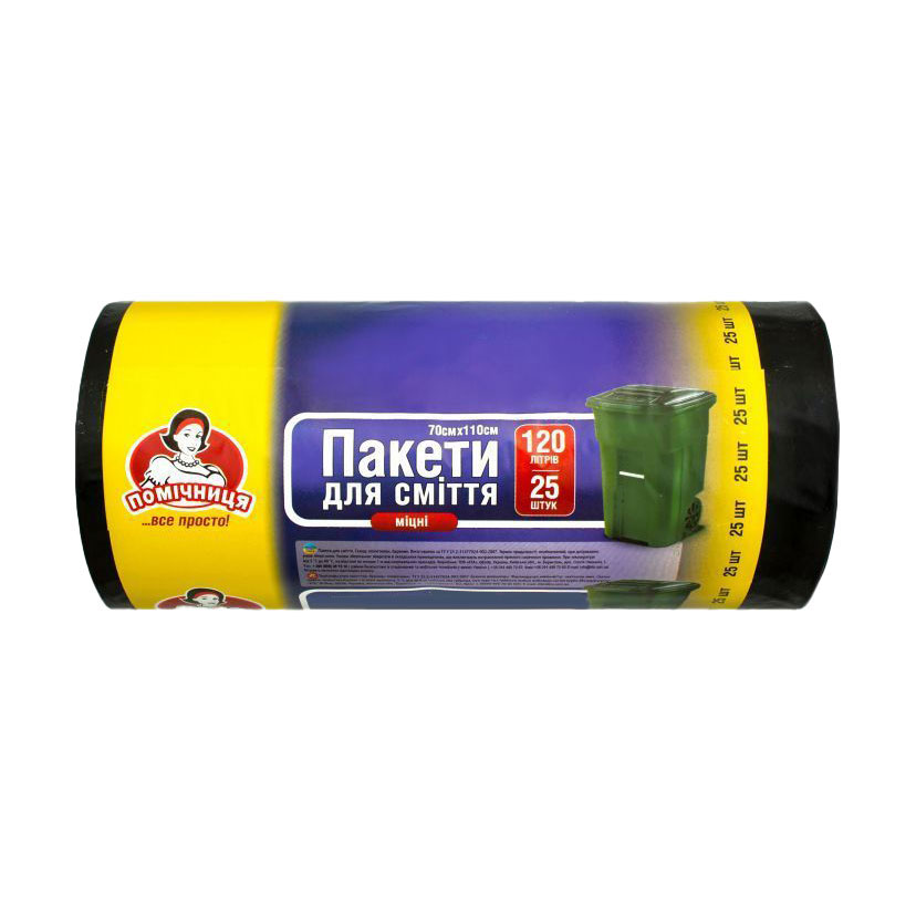 

Пакети для сміття Помічниця, чорні, 120 л, 25 шт