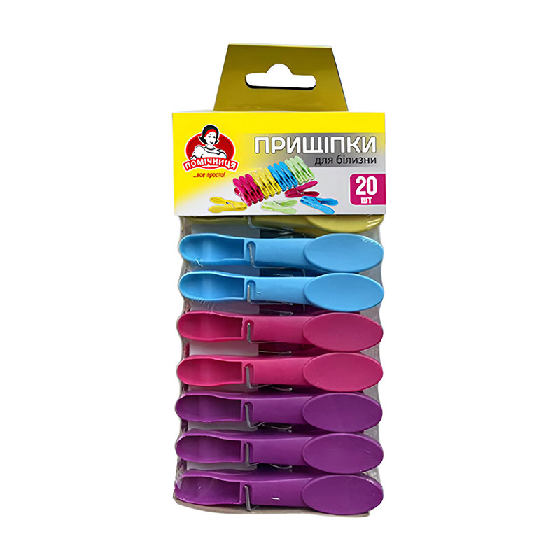 

Прищіпки для білизни Помічниця, овальні, кольорові, 20 шт