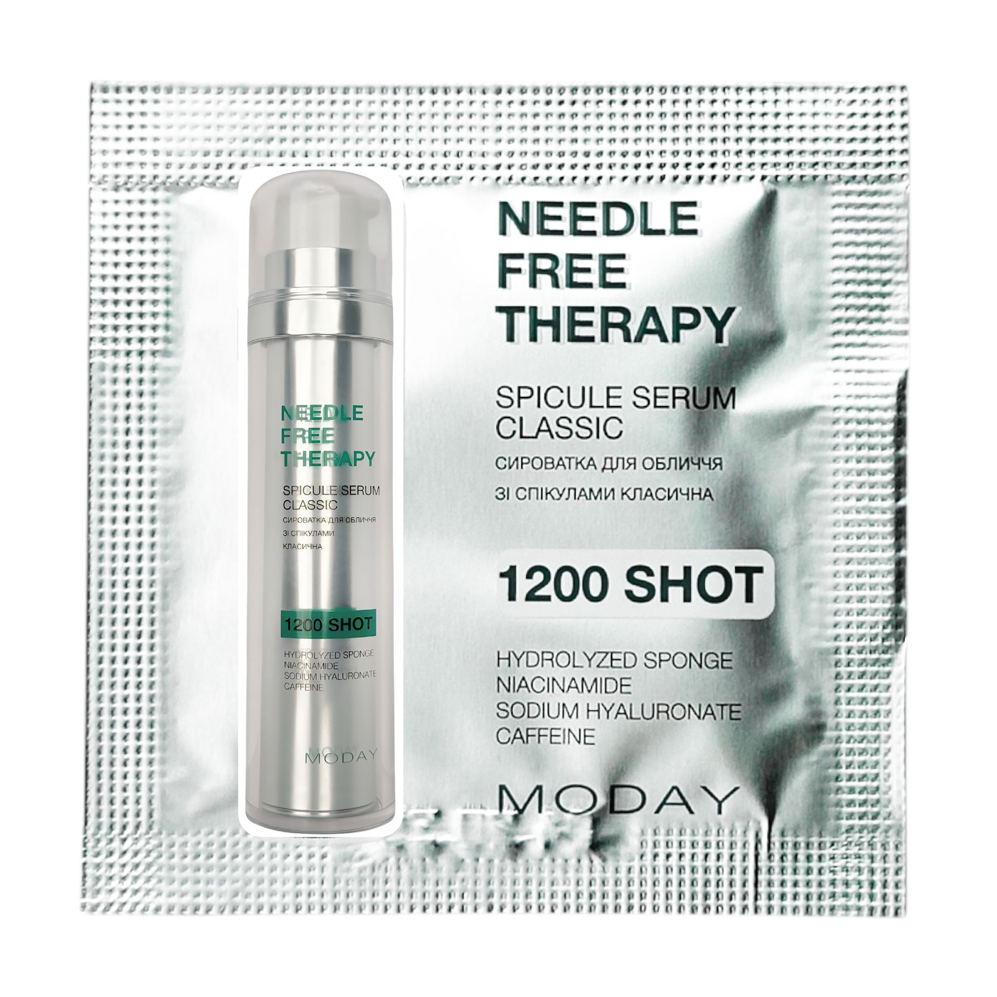 

Сироватка для обличчя moday Needle-Free Therapy Spicule Serum 1200 Shot зі спікулами, ніацинамідом, кофеїном та гіалуроновою кислотою, 3 мл
