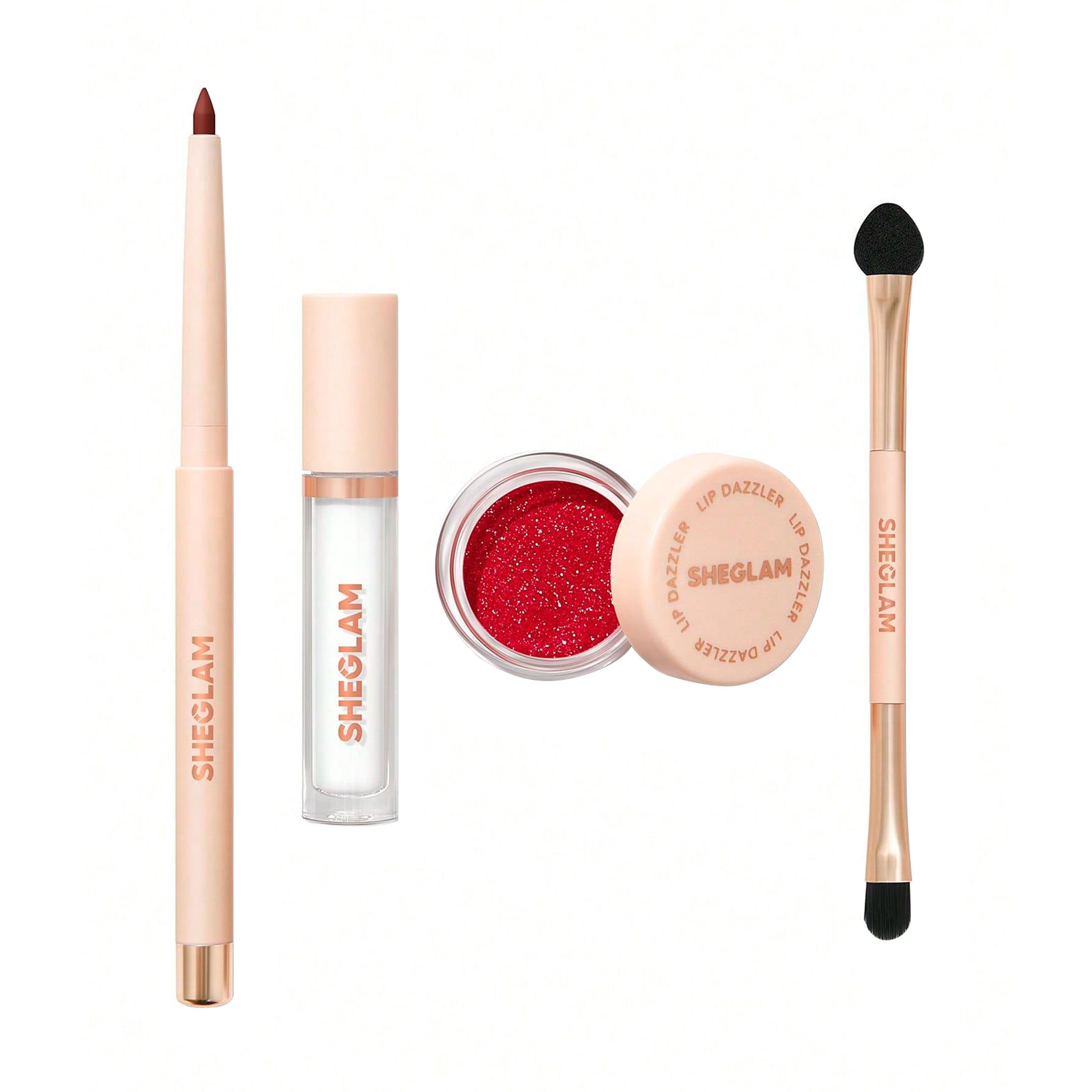 

Набір для макіяжу губ Sheglam Lip Dazzler Glitter Kit, Curtain Call (олівець, 0.2 г + пензлик, 1 шт + блиск, 1.1 г + блискітки, 1.7 г)