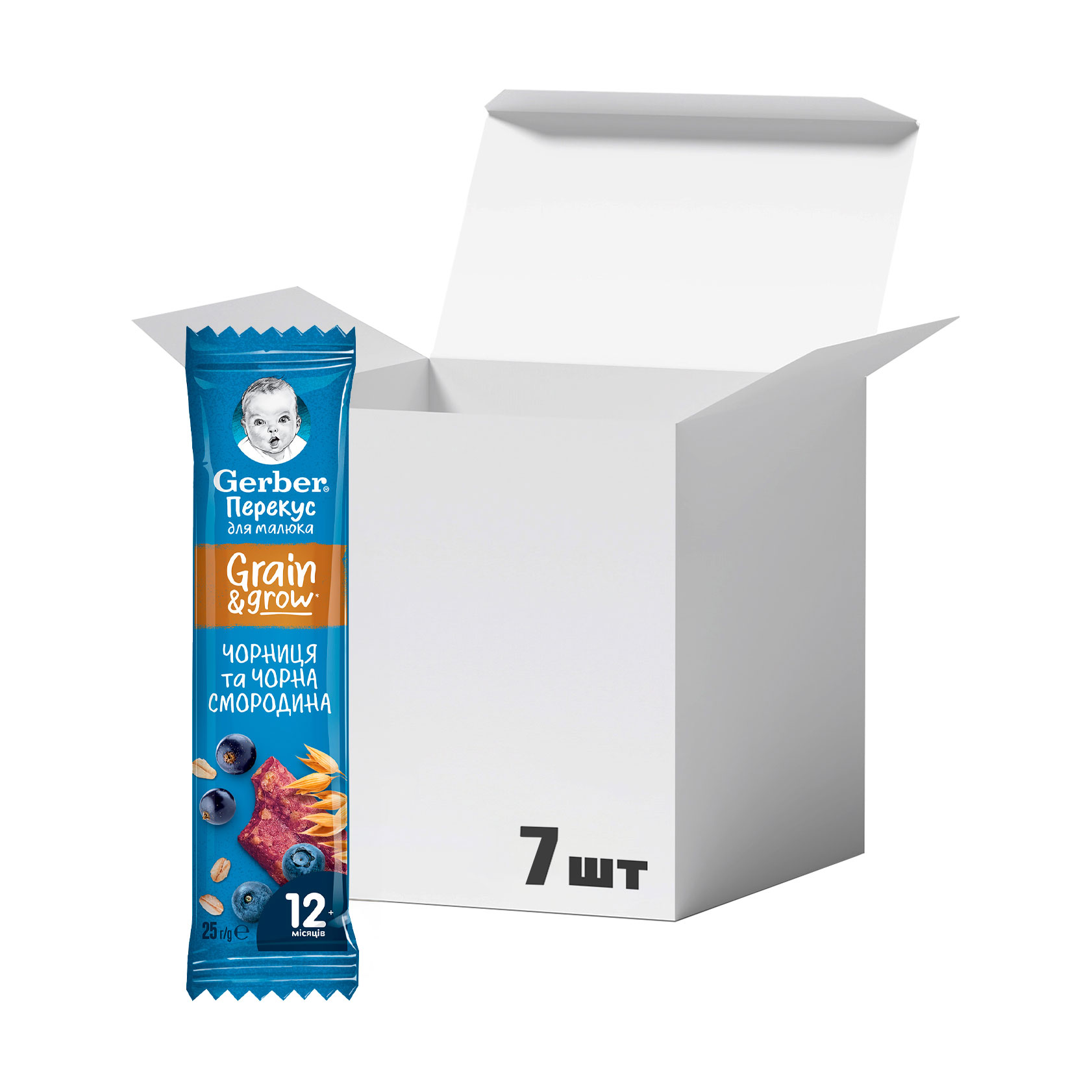 

Упаковка дитячих фруктово-злакових батончиків Gerber Чорниця та чорна смородина, від 12 місяців, 25 г * 7 шт