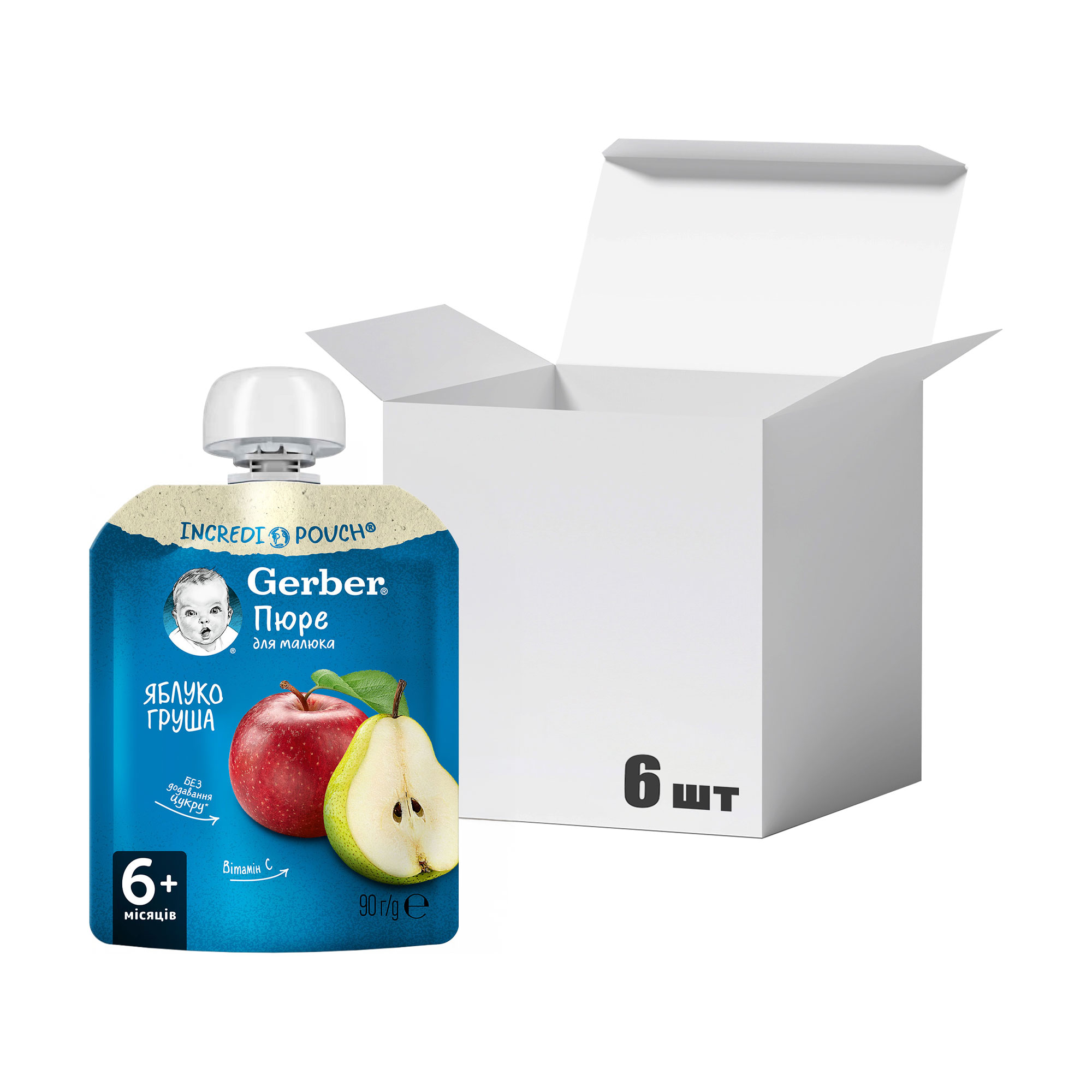 

Упаковка дитячого фруктового пюре Gerber Яблуко та груша, від 6 місяців, 90 г * 6 шт