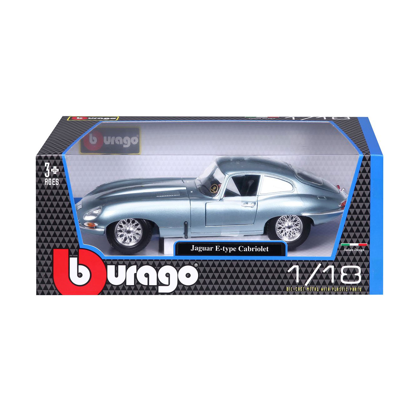 

Автомодель Bburago Jaguar E-Type Coupe 1961, 1:18, сріблясто-блакитна, від 3 років (18-12044)