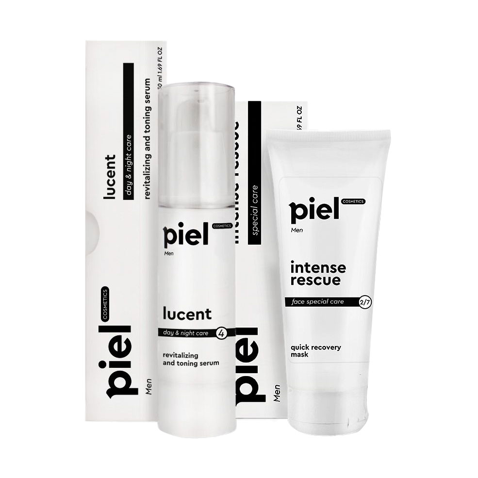 

Чоловічий відновлювальний комплекс для обличчя Piel Cosmetics для тьмяної шкіри (маска, 75 мл + сироватка, 50 мл)