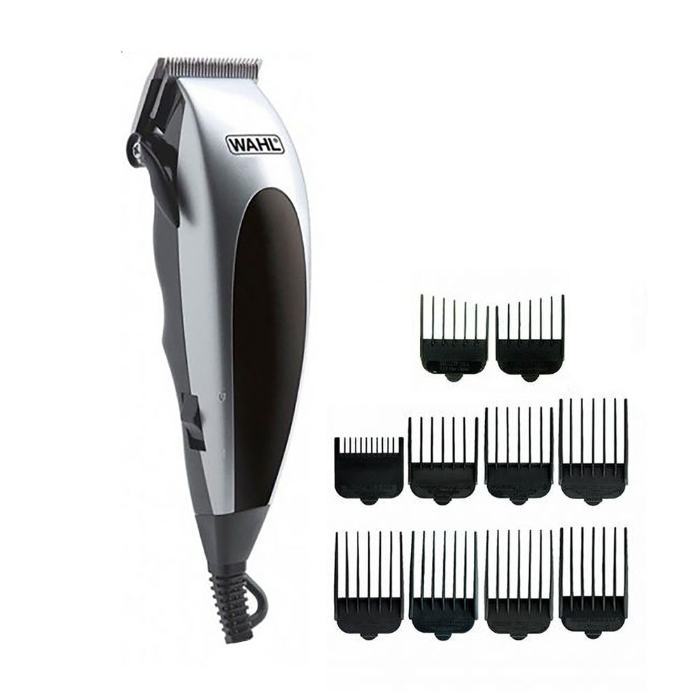 

Машинка для стрижки WAHL HomePro Complete Kit 8 насадок, з кейсом, ножицями та гребінцем, чорно-срібляста (09243-2216)