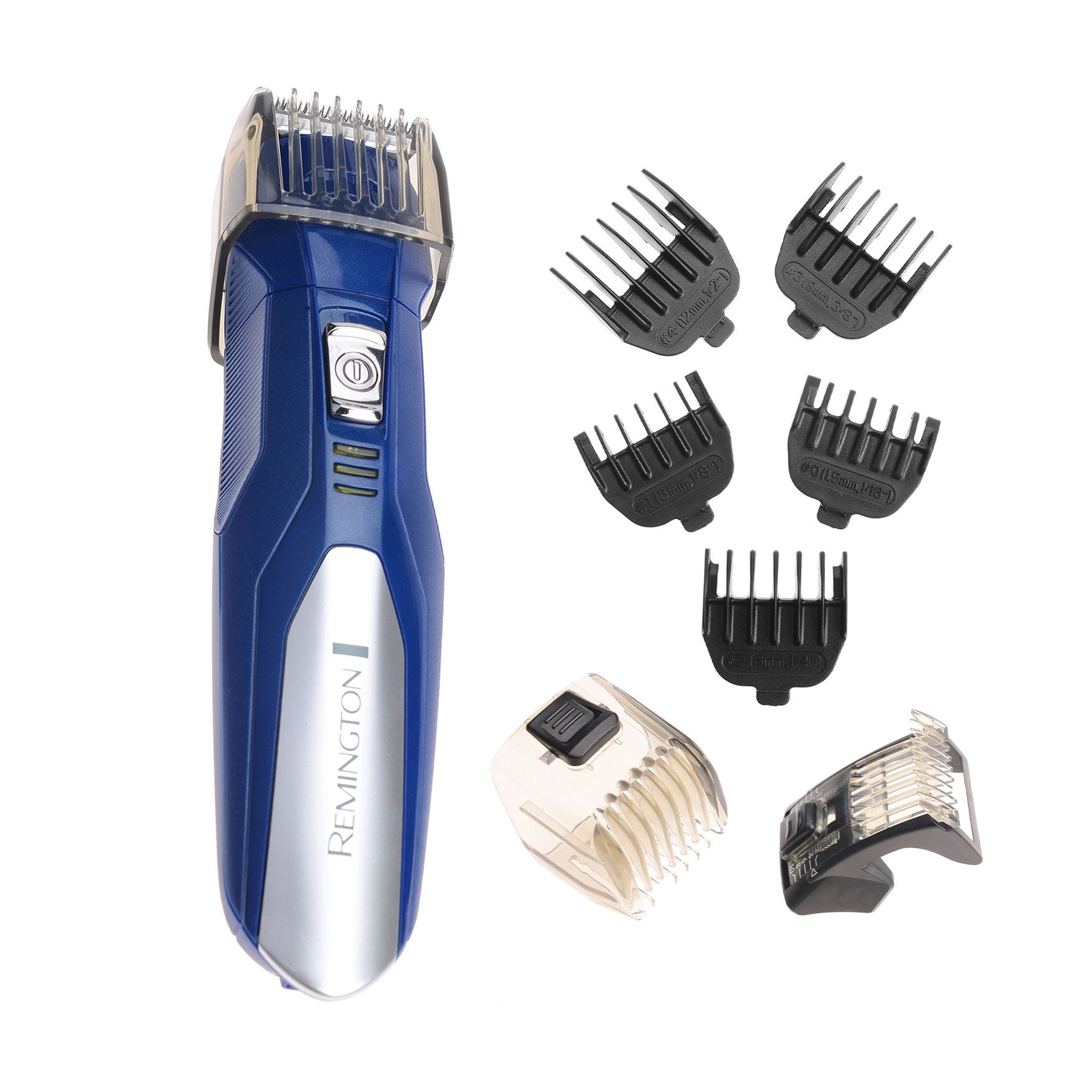 

Набір для стрижки Remington All in One Kit синьо-сріблястий (тример для тіла, 1 шт + тример, 1 шт + насадки, 11 шт + підставка, 1 шт) (PG6045)