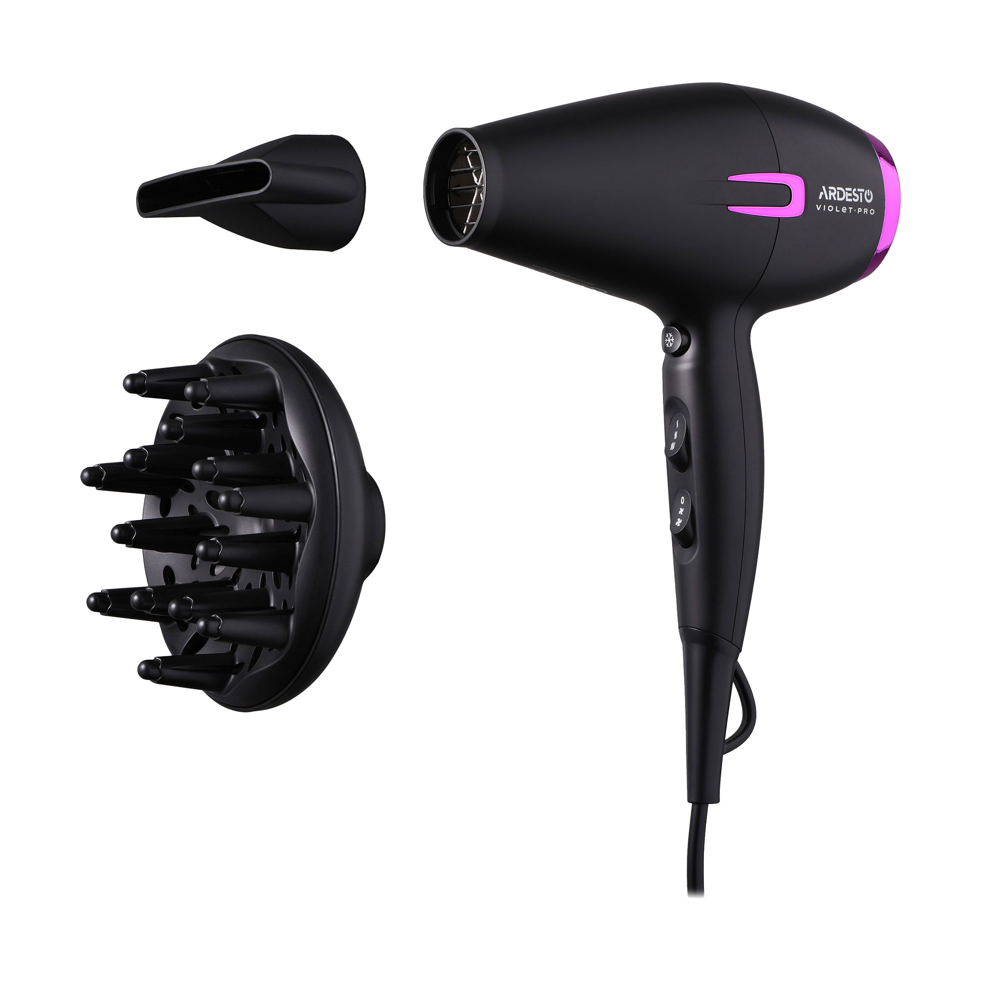 

Фен для волосся Ardesto Violet з насадками концентратор та дифузор, чорний (HD-Y221PRO)