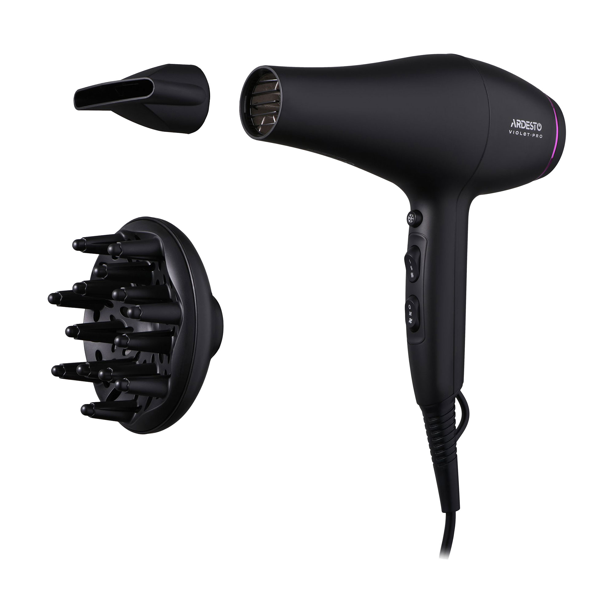 

Фен для волосся Ardesto Violet з насадками концентратор та дифузор, чорний (HD-Y222PRO)