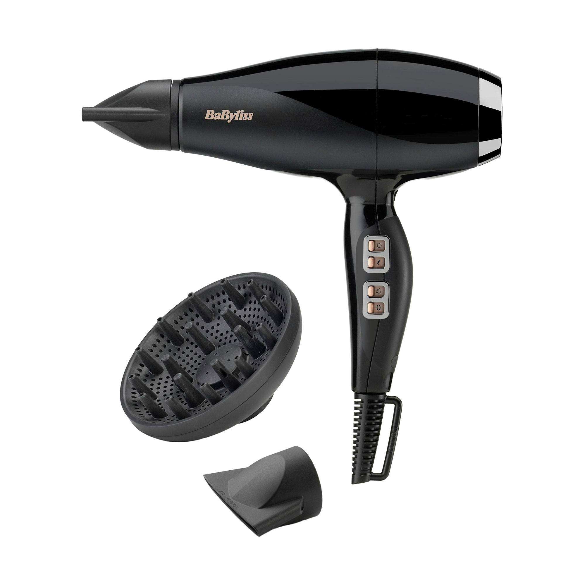 

Фен для волосся BaByliss Air Power Pro 2300 з насадками концентратор та дифузор, чорно-рожевий (6716DE)