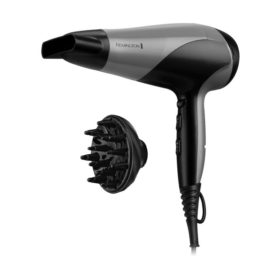 

Фен для волосся Remington Ionic Dry 2200 з насадками концентратор та диффузор, сіро-чорний (D3190S)