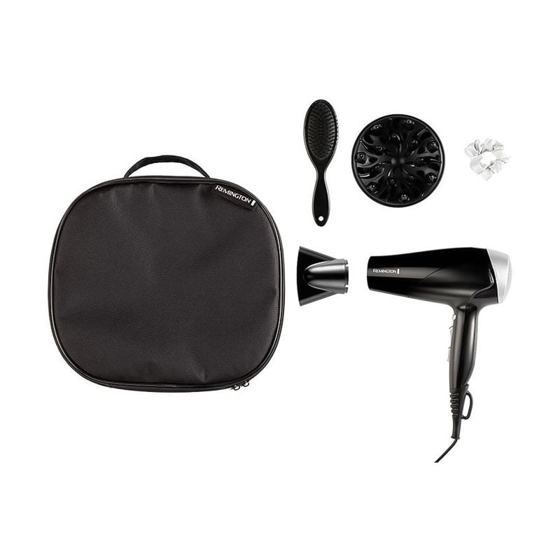 

Фен для волосся Remington Style Edition з насадкою дифузор, гребінцем, резинкою та кейсом, чорно-сірий (D3171GP)