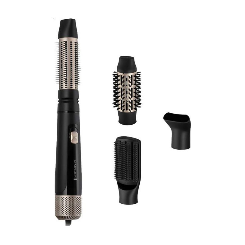 

Фен-щітка для волосся Remington Blow Dry & Style Caring 4 насадки, з чохлом, чорно-золотий (AS7500)