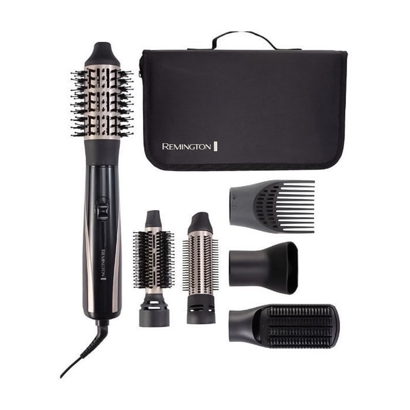 

Фен-щітка для волосся Remington Blow Dry & Style Caring 6 насадок, з кейсом, чорно-золотий (AS7700)
