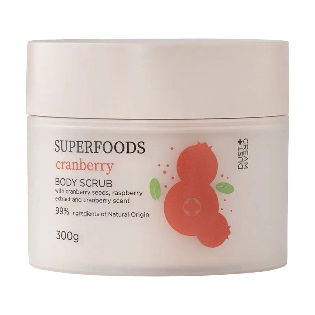 

Скраб для тіла DUST+CREAM Superfoods із насінням журавлини, екстрактом малини та ароматом журавлини, 300