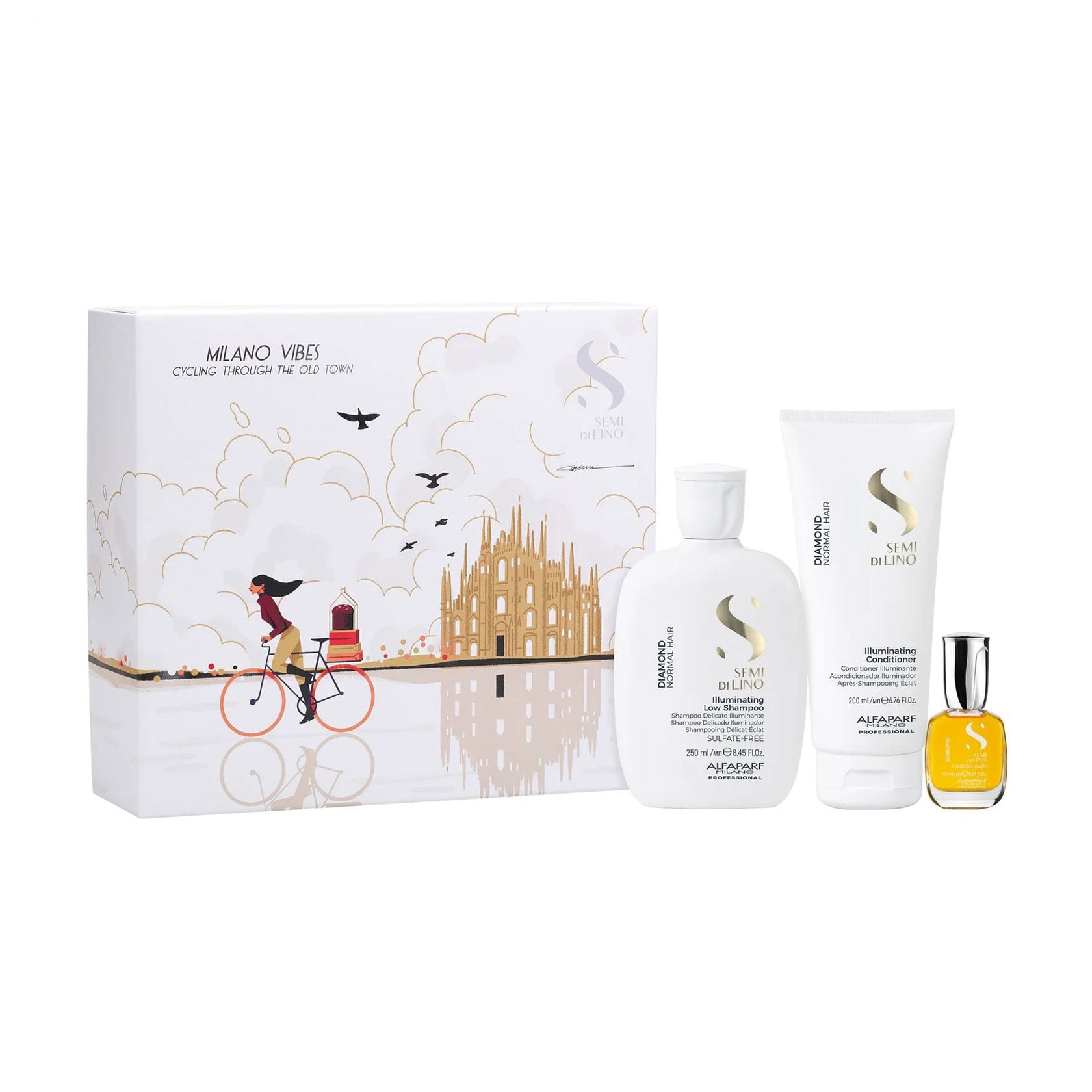 

Набір для волосся Alfaparf Semi Di Lino Diamond Set (шампунь, 250 мл + кондиціонер, 200 мл + кристали, 15 мл)
