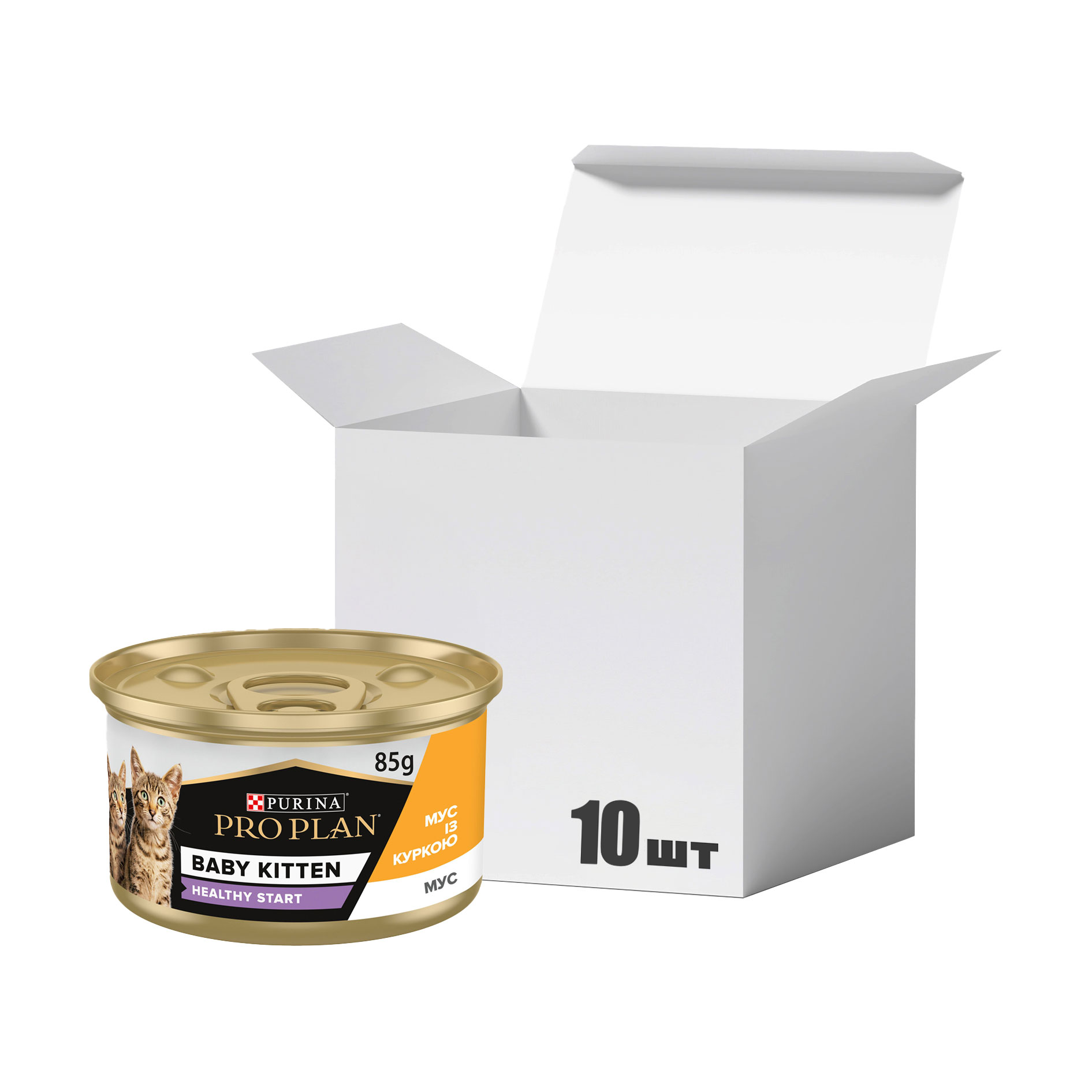 

Упаковка вологого корму для кошенят після відлучення від матері Pro Plan Baby Kitten Healthy Start мус із куркою, 85 г * 10 шт