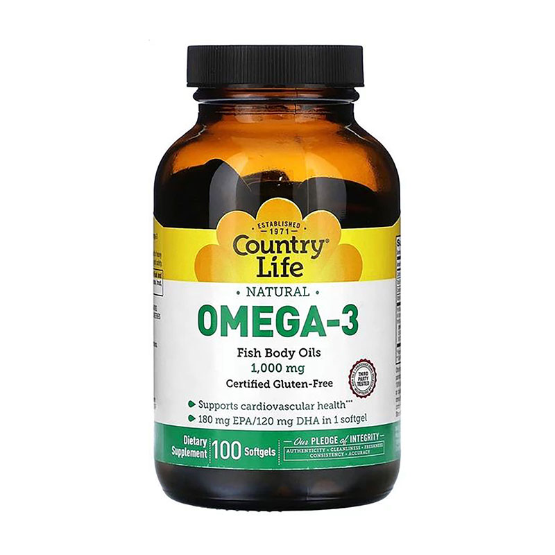 

Омега-3 риб'ячий жир Country Life Omega-3 Fish Body Oils, 1000 мг, 100 гелевих капсул
