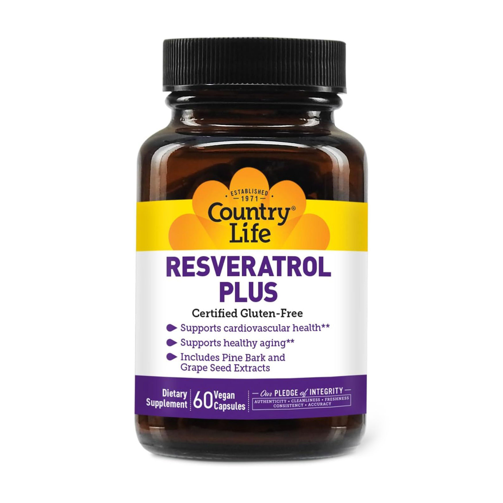 

Ресвератрол плюс Country Life Resveratrol Plus, 60 веганських капсул