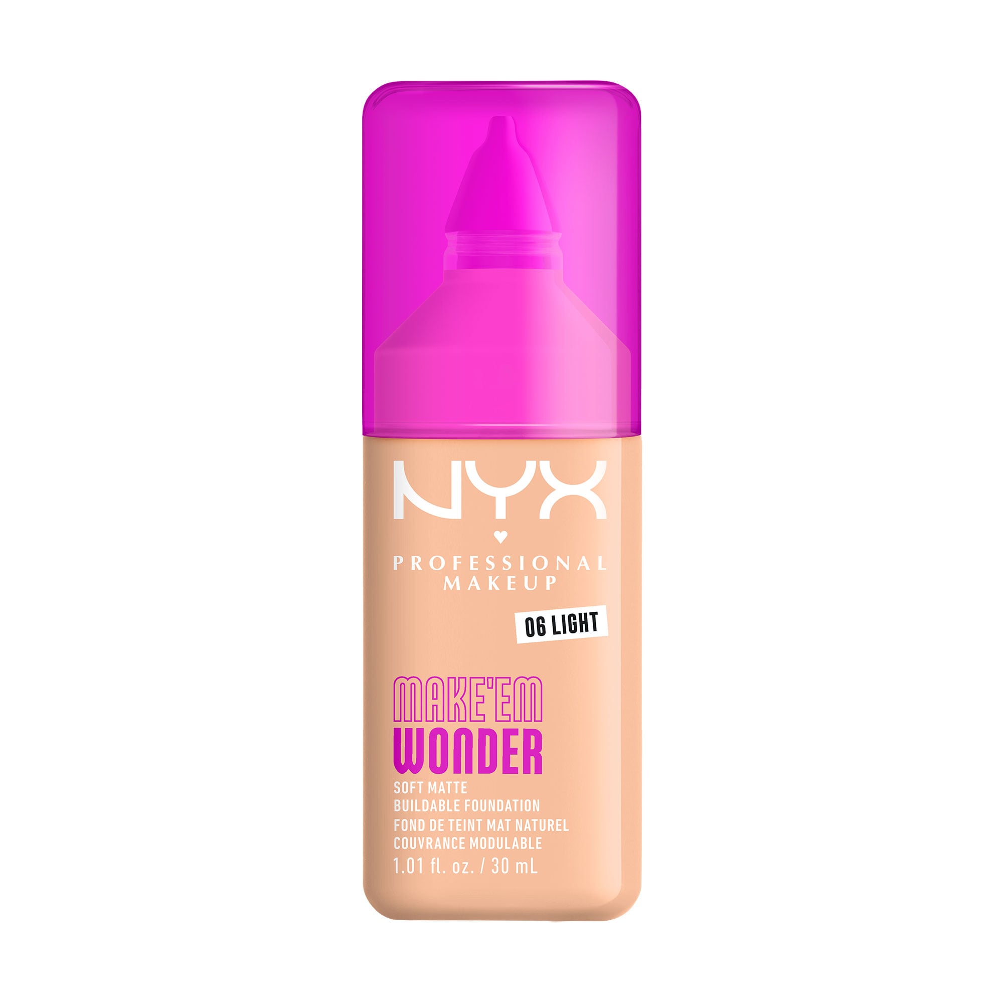 

Стійка тональна основа для обличчя NYX Professional Makeup Make'em Wonder Soft Matte Buildable Foundation 06 Light, 30 мл