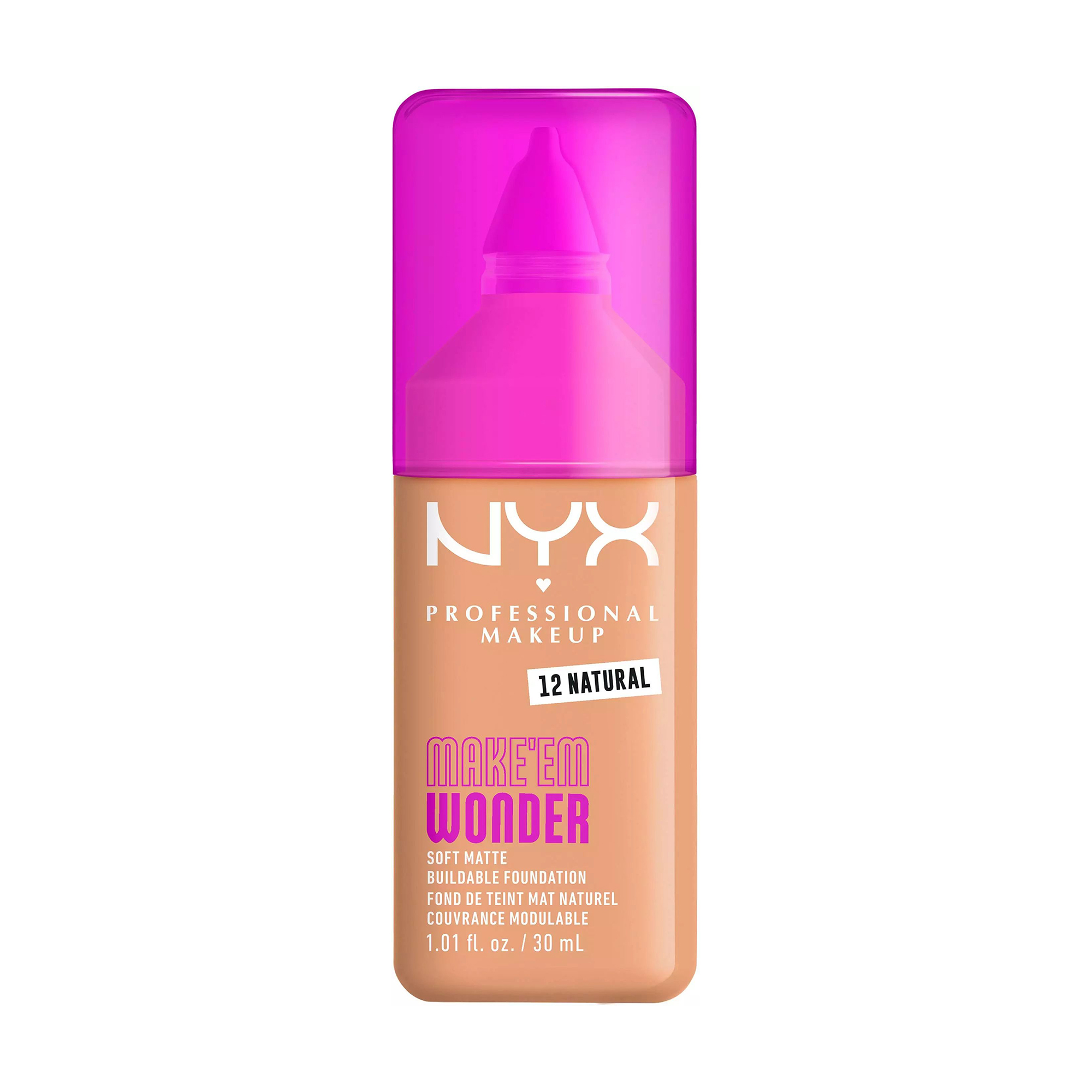 

Стійка тональна основа для обличчя NYX Professional Makeup Make'em Wonder Soft Matte Buildable Foundation 12 Natural, 30 мл