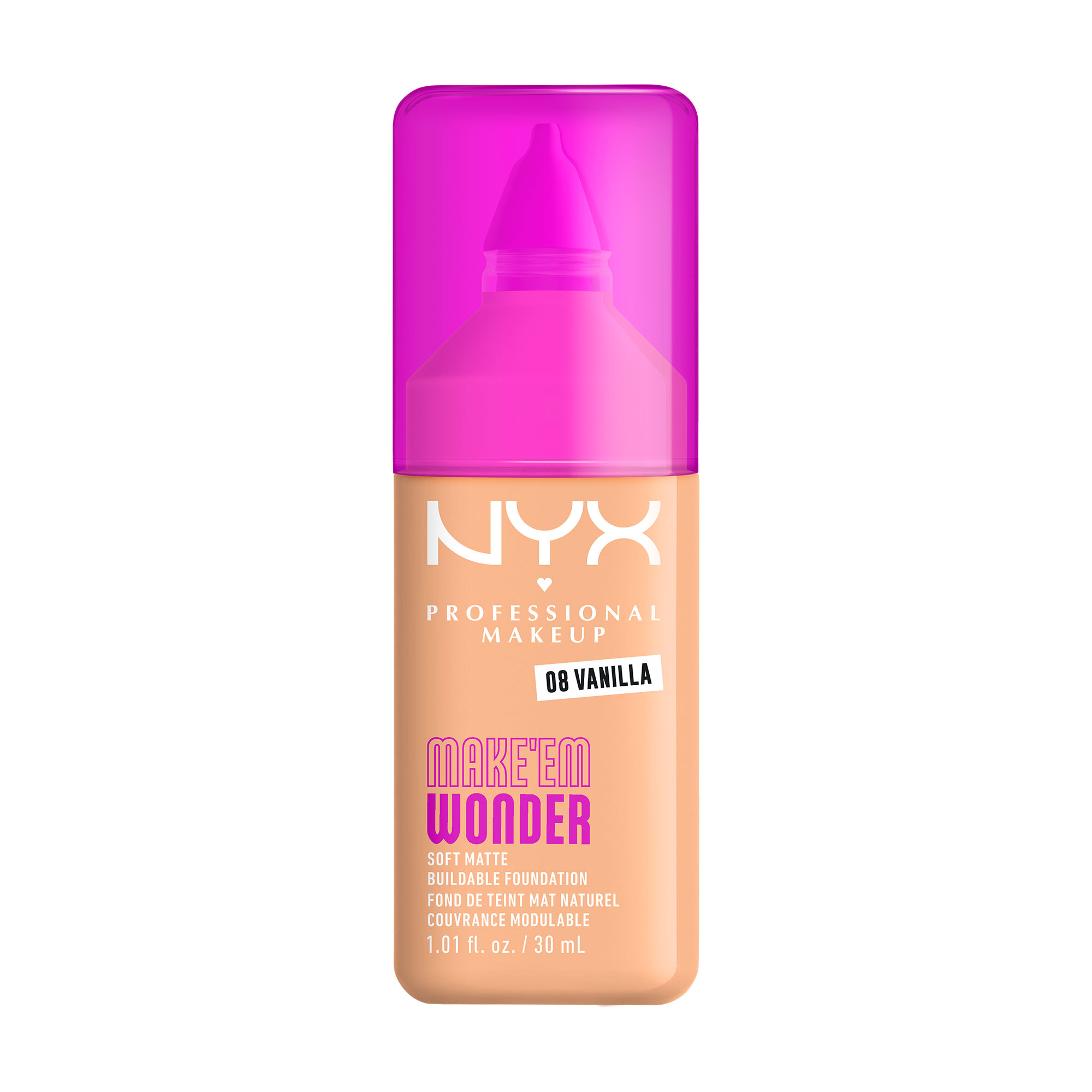 

Стійка тональна основа для обличчя NYX Professional Makeup Make'em Wonder Soft Matte Buildable Foundation 08 Vanilla, 30 мл