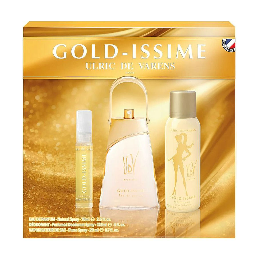 

Парфумований набір жіночий Ulric de Varens Gold Issime (парфумована вода, 20 мл + парфумована вода, 50 мл + дезодорант-спрей, 125 мл)