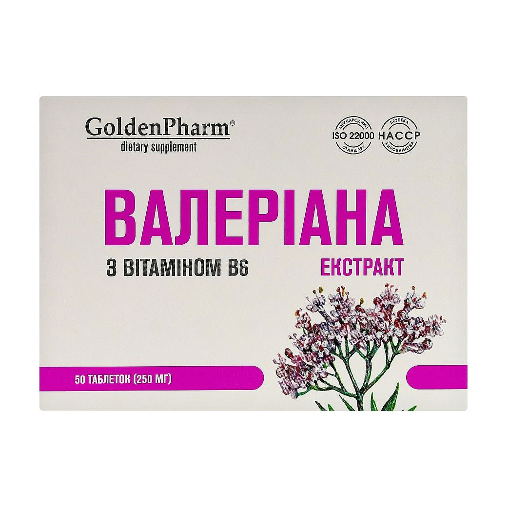 

Валеріана та Вітамін Б6 Golden Pharm, 50 таблеток