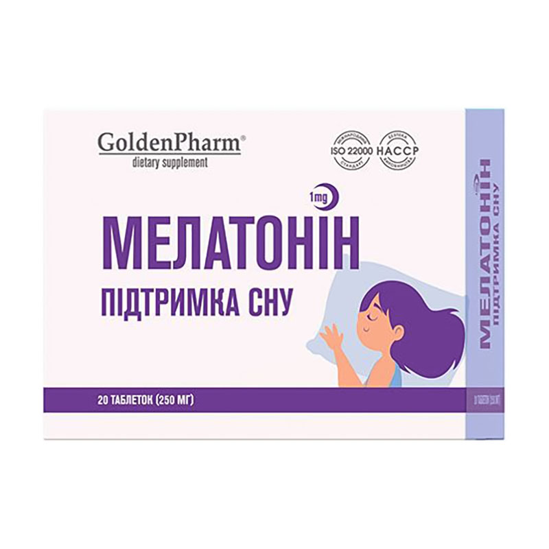

Мелатонін Golden Pharm Melatonin 1 мг, 20 таблеток