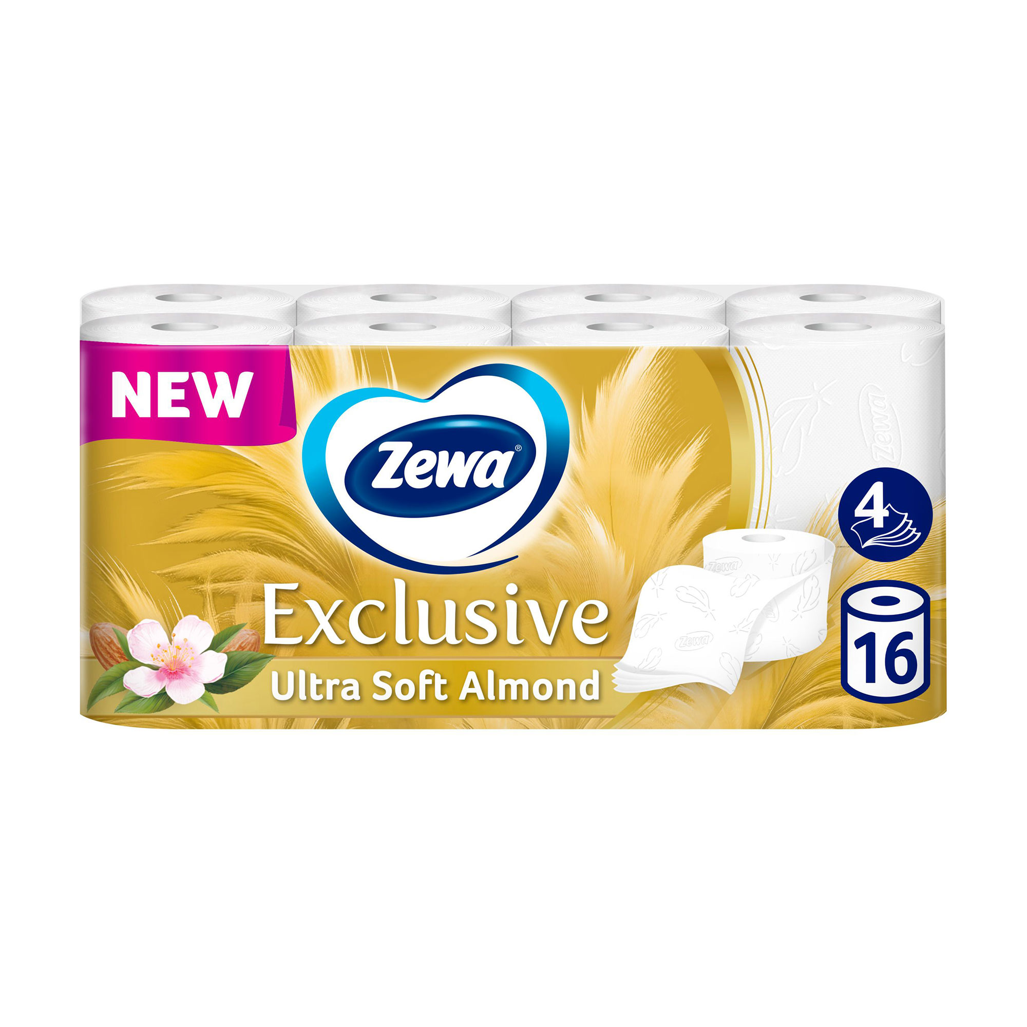 

Туалетний папір Zewa Exclusive Ultra Soft Almond білий, 4-шаровий, 140 відривів, 16 рулонів